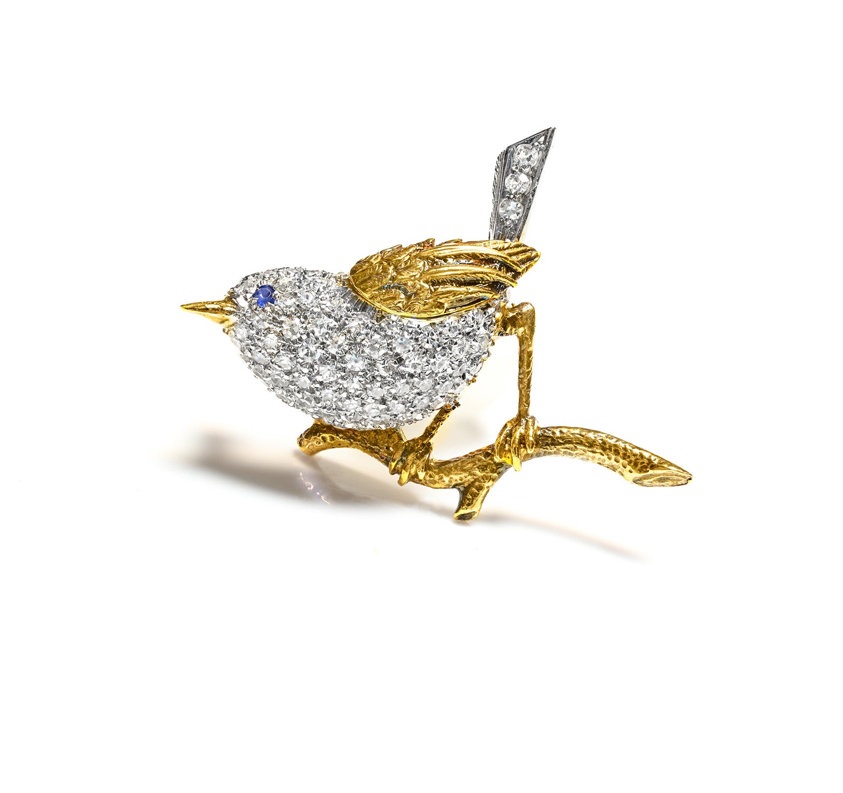 Tiffany & Co. 18K Gold Diamond Bird and Branch Brooch