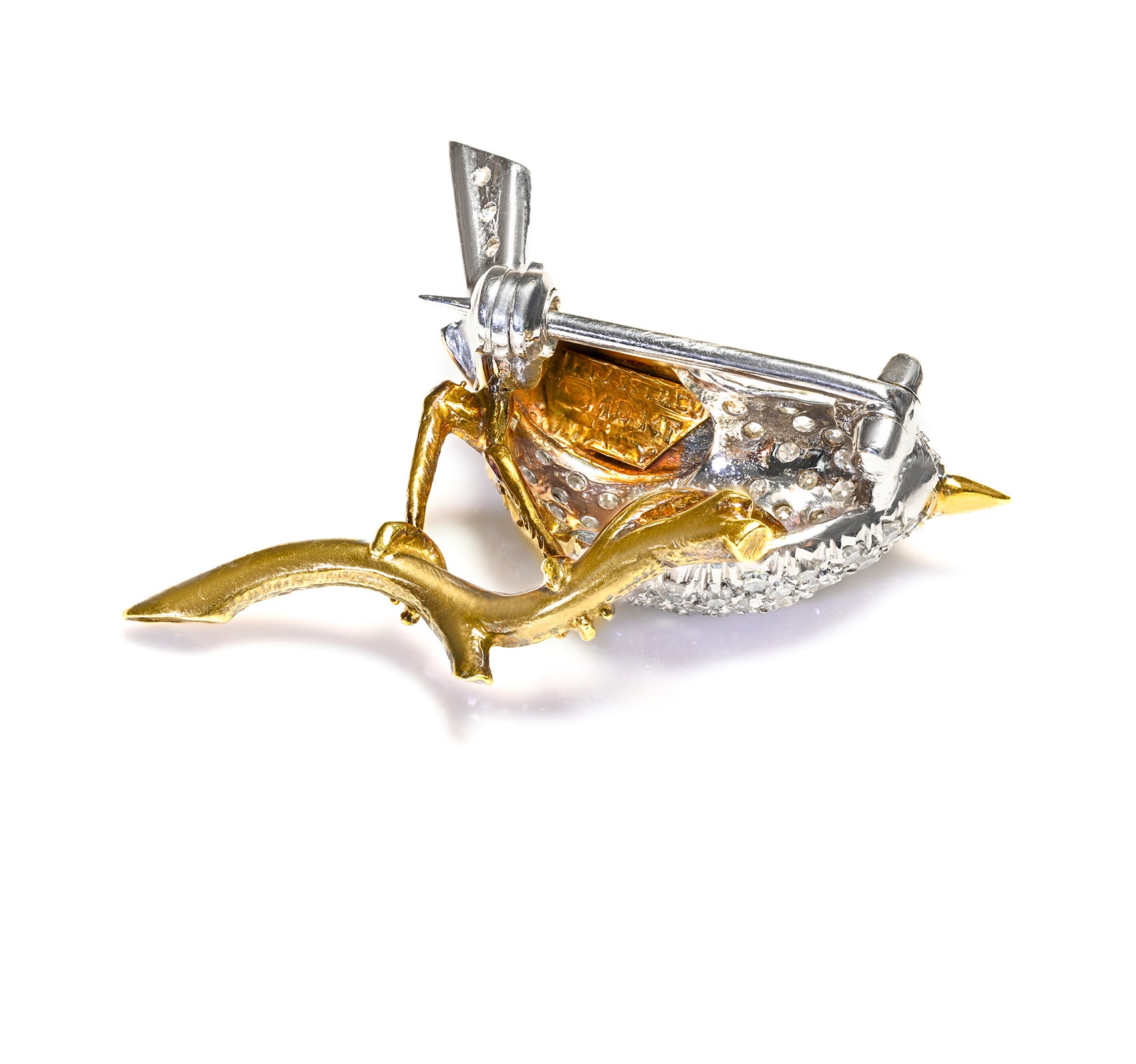 Tiffany & Co. 18K Gold Diamond Bird and Branch Brooch