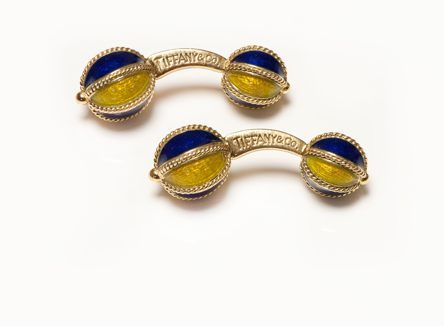 Tiffany & Co. 18K Gold Blue Enamel Ball Cufflinks