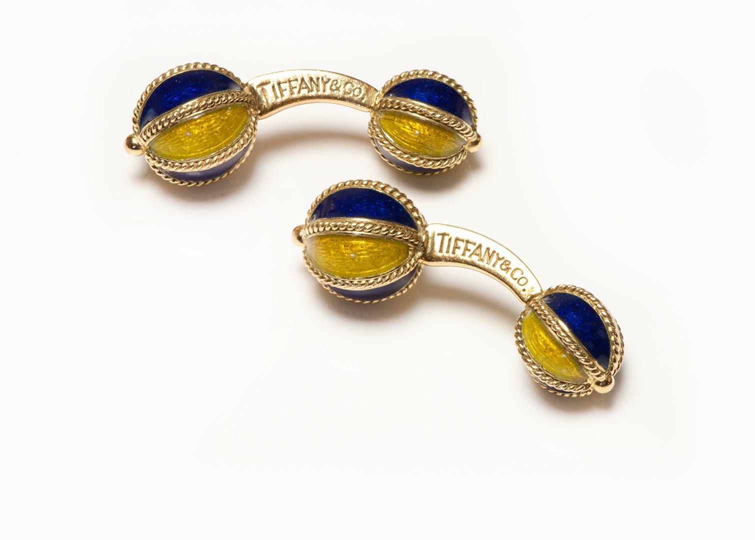 Tiffany & Co. 18K Gold Blue Enamel Ball Cufflinks