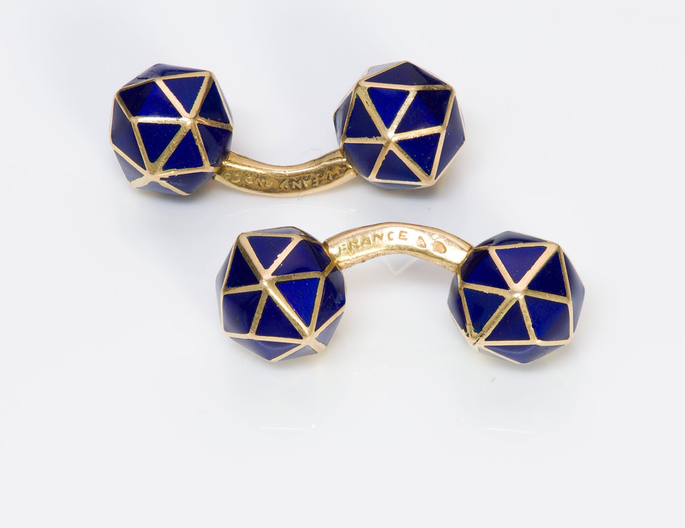 Tiffany & Co. 18K Gold Blue Enamel Cufflinks