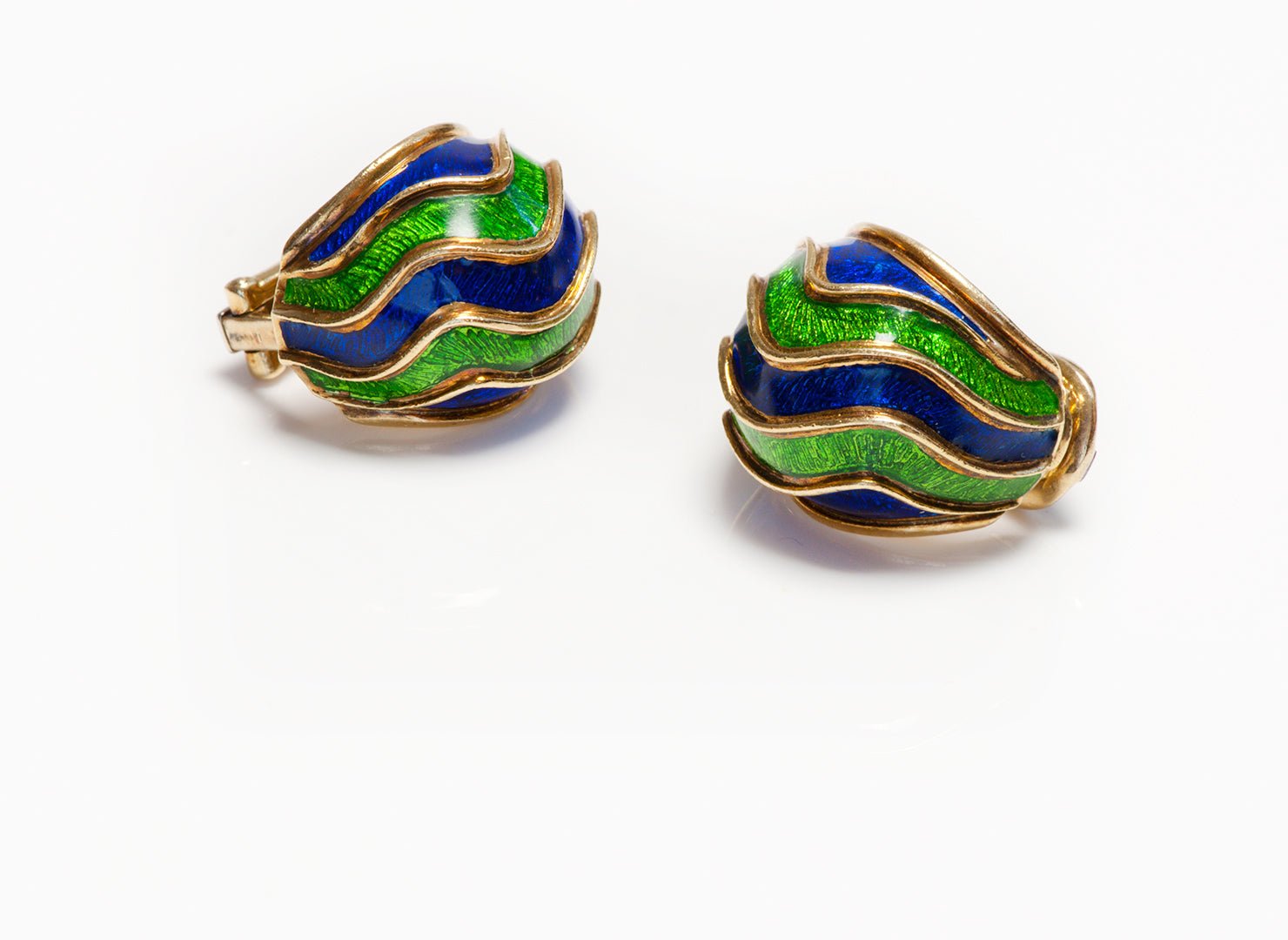 Tiffany & Co. 18K Gold Blue Green Enamel Earrings