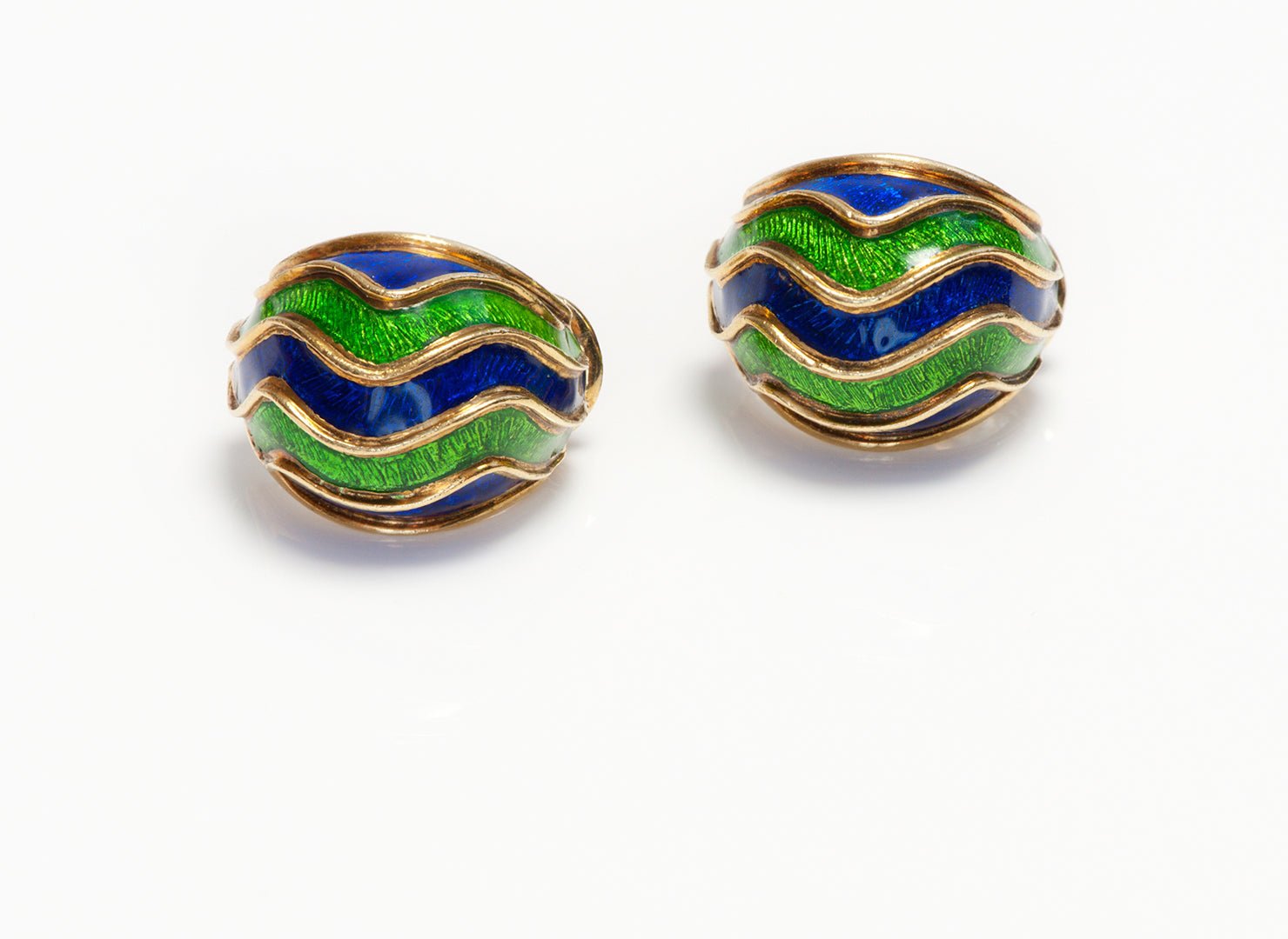 Tiffany & Co. 18K Gold Blue Green Enamel Earrings