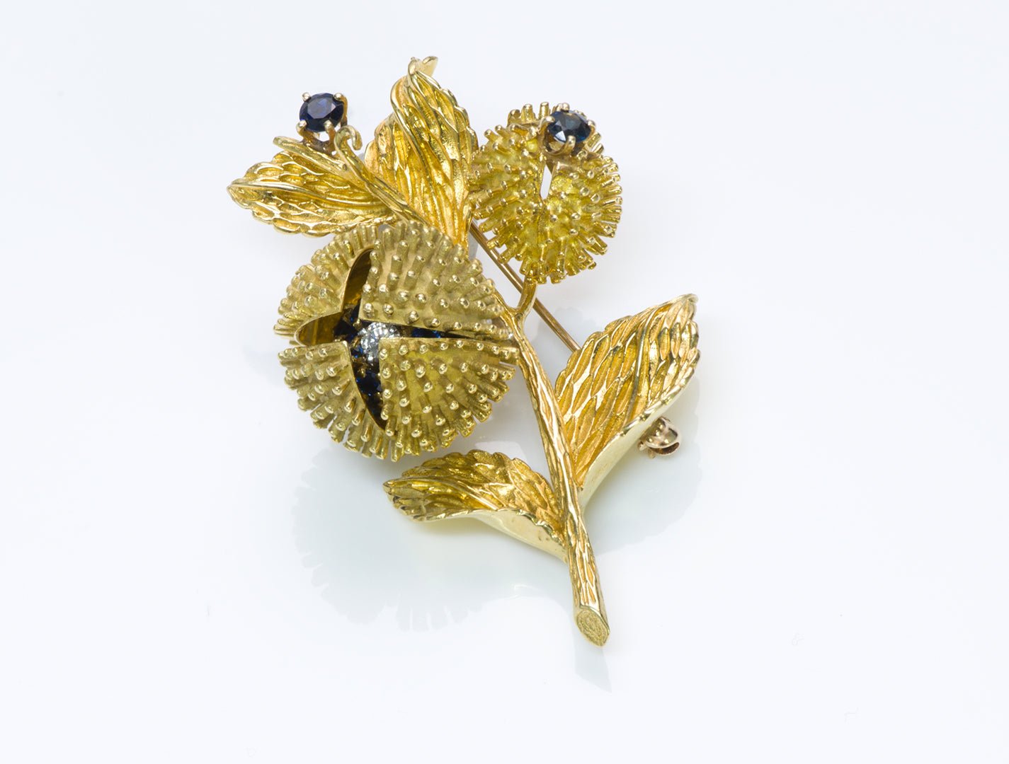 Tiffany & Co. 18K Gold Chestnut Sapphire Diamond Brooch