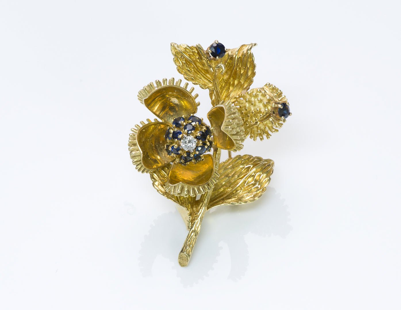 Tiffany & Co. 18K Gold Chestnut Sapphire Diamond Brooch