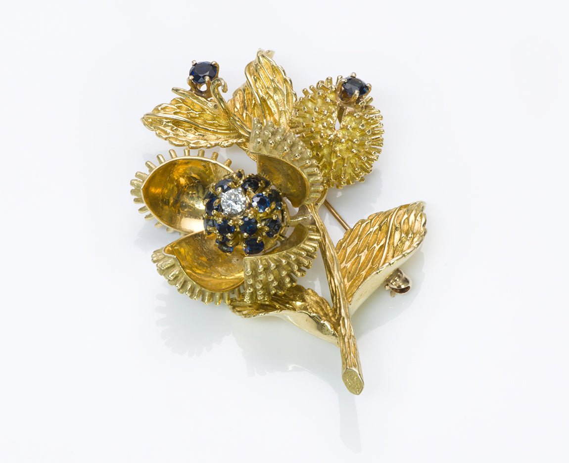 Tiffany & Co. 18K Gold Chestnut Sapphire Diamond Brooch