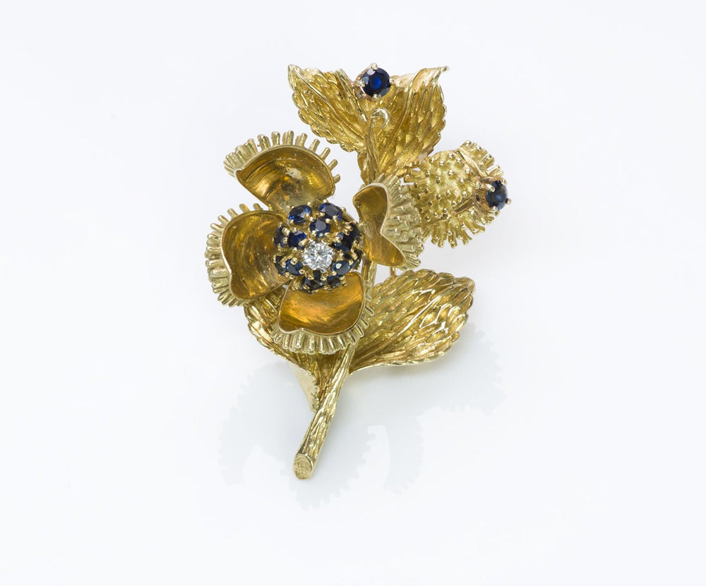 Tiffany & Co. 18K Gold Chestnut Sapphire Diamond Brooch