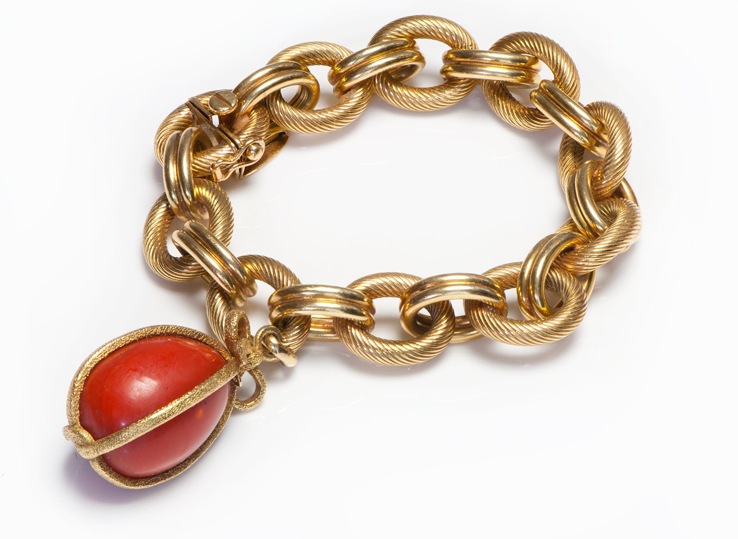 Tiffany & Co. 18K Gold Coral Charm Link Bracelet
