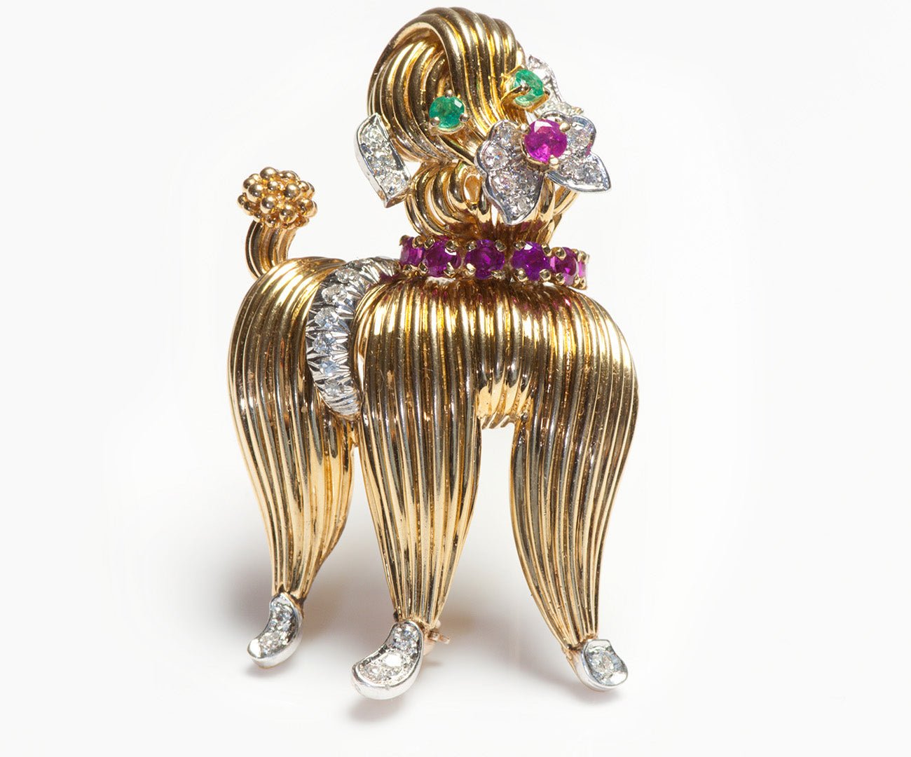 Tiffany & Co. 18K Gold Diamond Emerald Ruby Poodle Brooch