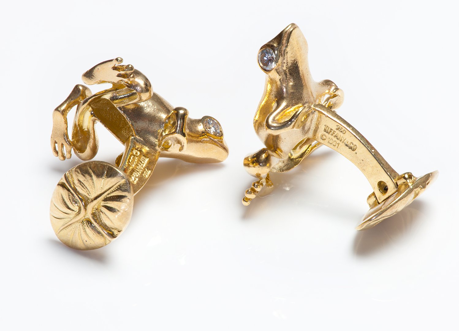 Tiffany & Co. 18K Gold Diamond Frog Cufflinks