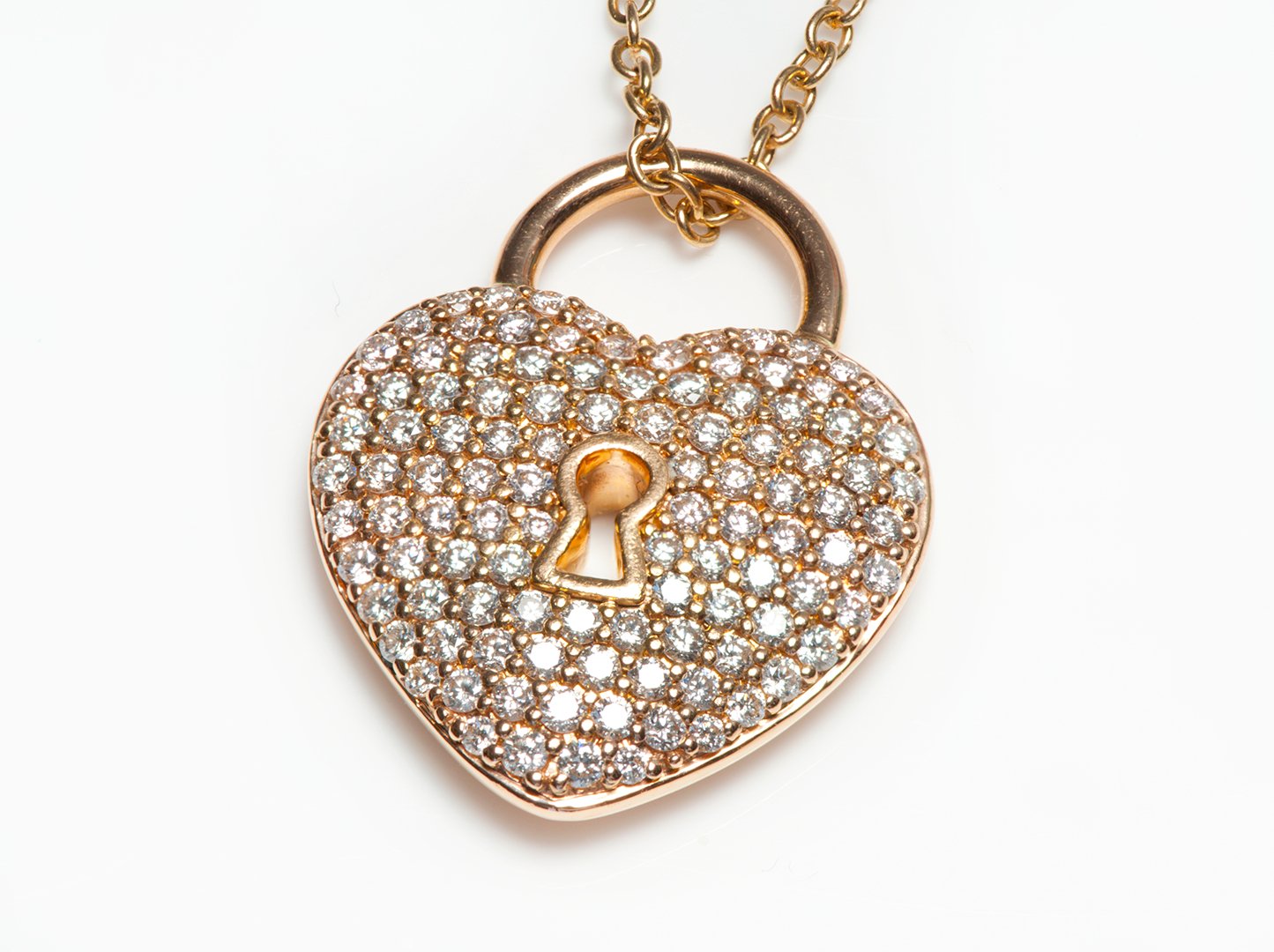 Tiffany & Co. 18K Gold Diamond Heart Lock Pendant