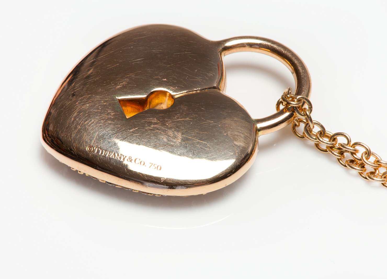 Tiffany & Co. 18K Gold Diamond Heart Lock Pendant