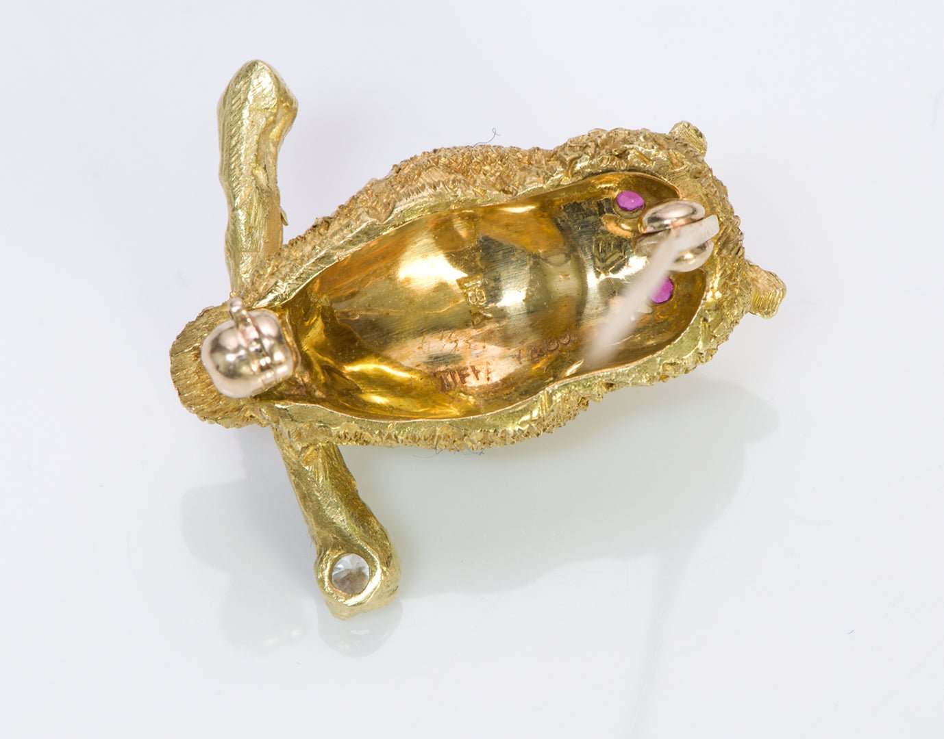 Tiffany & Co. 18K Gold Diamond Ruby Owl Brooch Pin