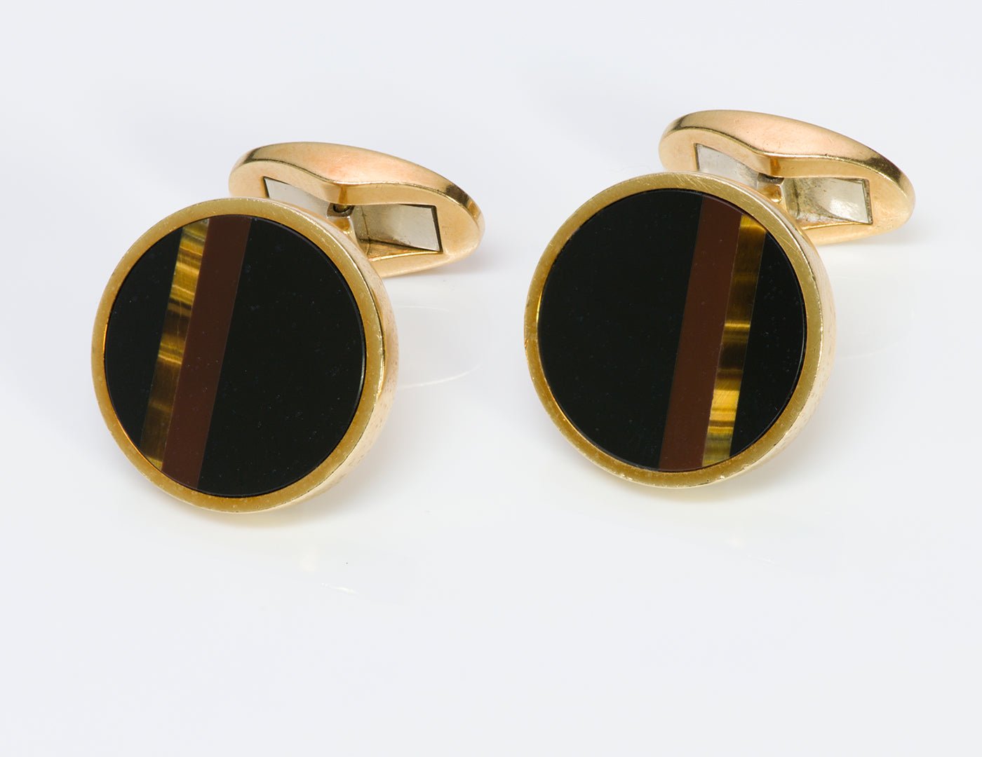 Tiffany & Co. 18K Gold Onyx Jasper Tiger's Eye Cufflinks