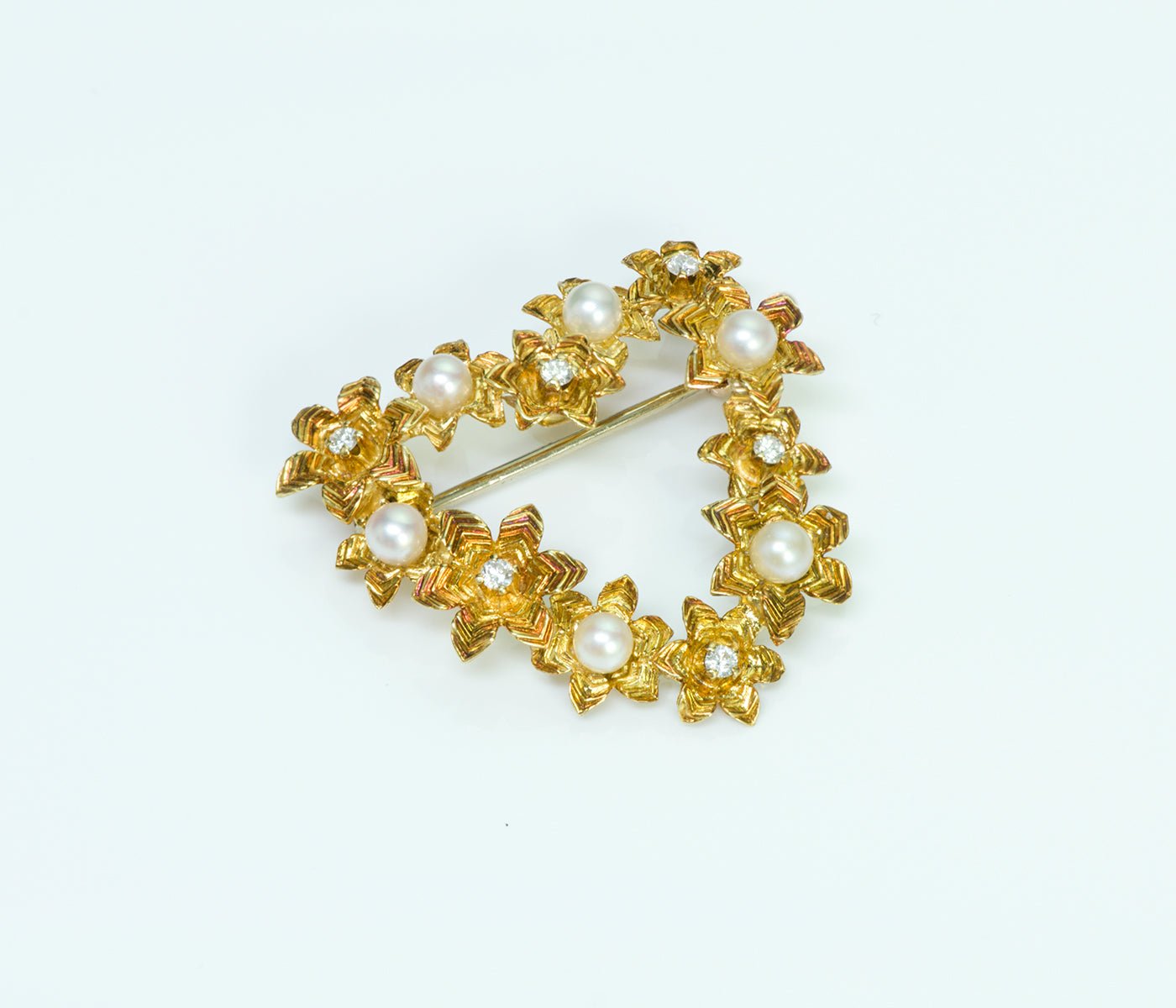 Tiffany & Co. 18K Gold Pearl Diamond Heart Brooch