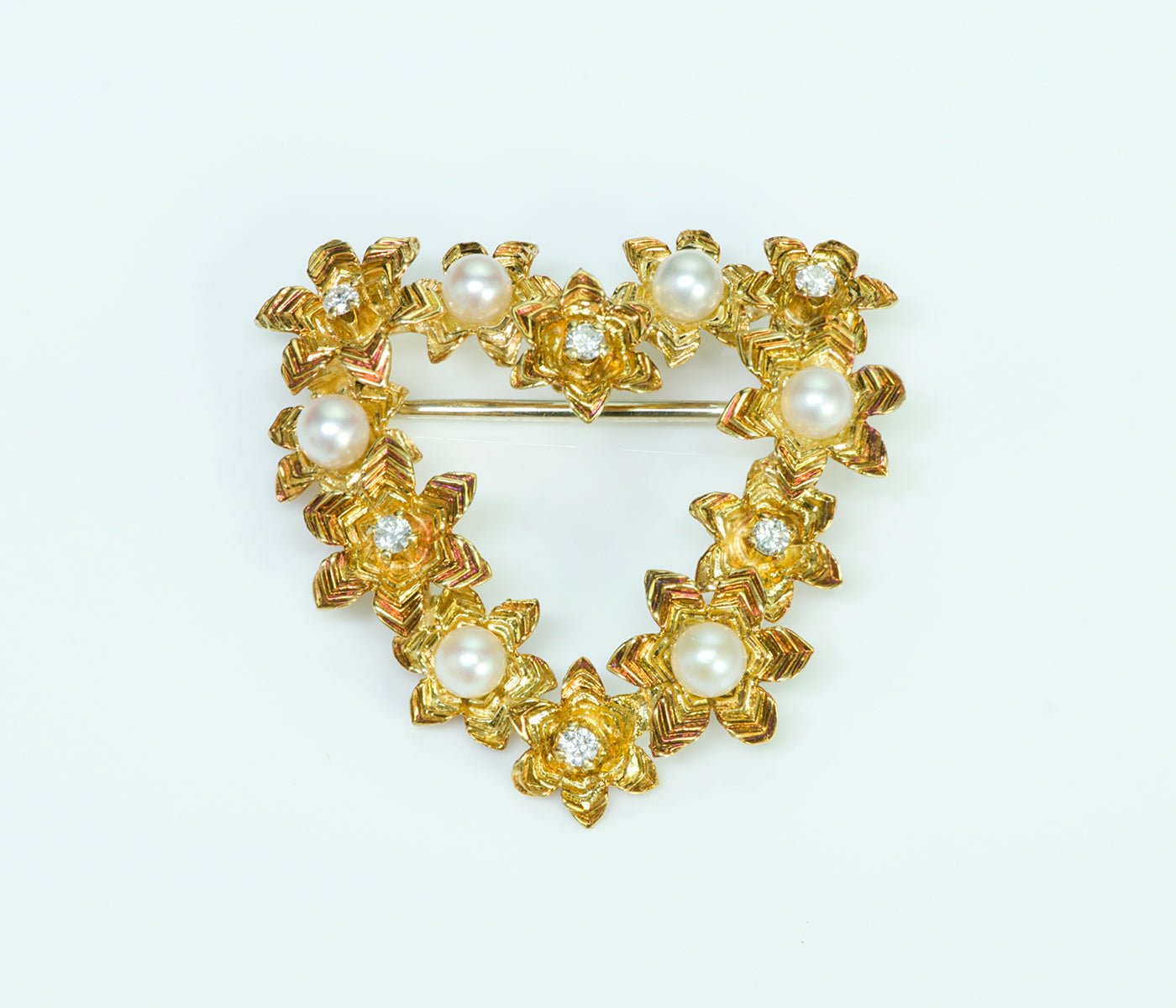 Tiffany & Co. 18K Gold Pearl Diamond Heart Brooch
