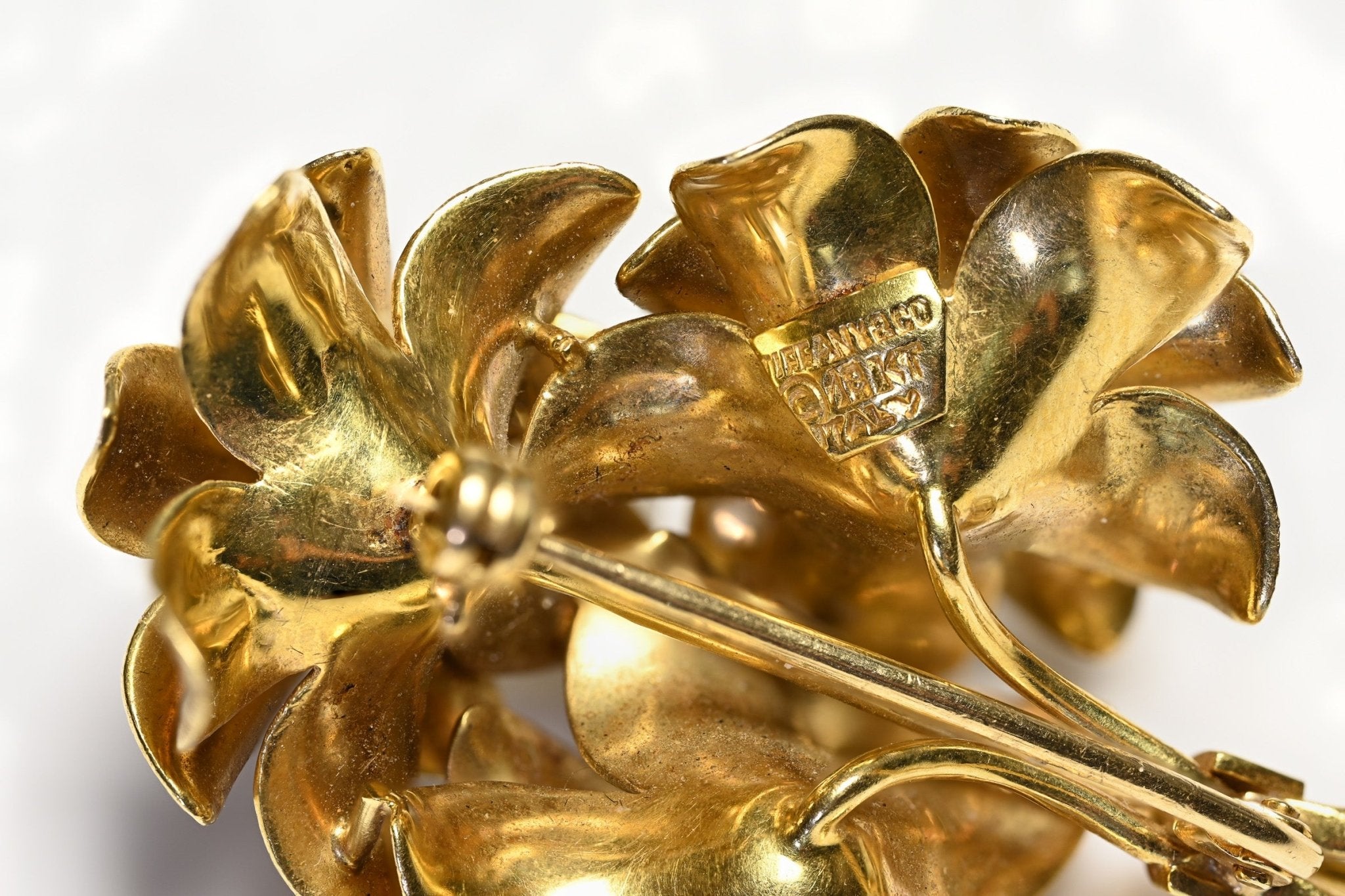 Tiffany & Co. 18K Gold Ruby Diamond Flower Brooch