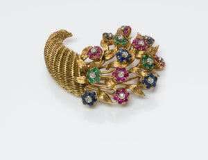 Tiffany & Co. 18K Gold Gemstone Cornucopia Brooch