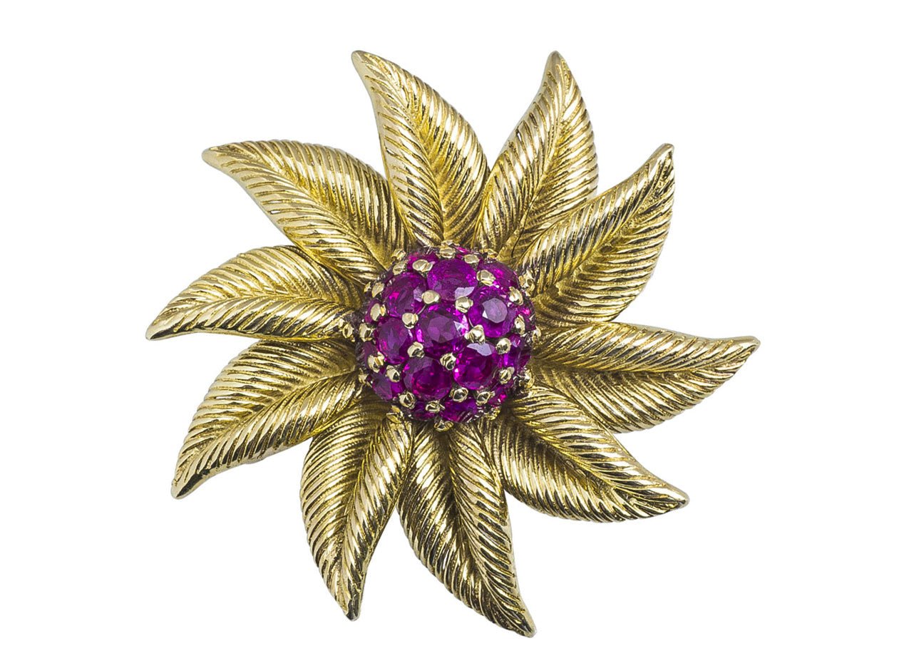 Tiffany & Co. 18K Gold Ruby Flower Brooch
