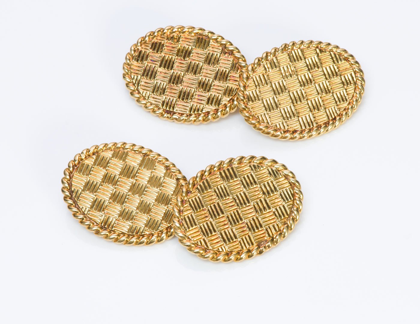 Tiffany & Co. 18K Yellow Gold Basket Weave Cufflink Stud Set