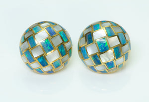 Tiffany & Co. Cummings Opal Gold Checkerboard Earrings
