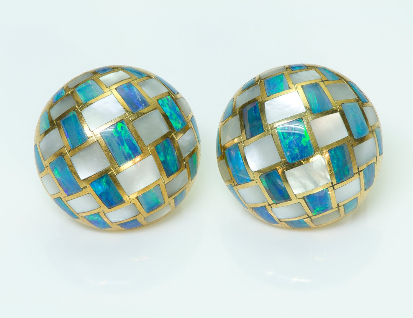 Tiffany & Co. Cummings Opal Gold Checkerboard Earrings
