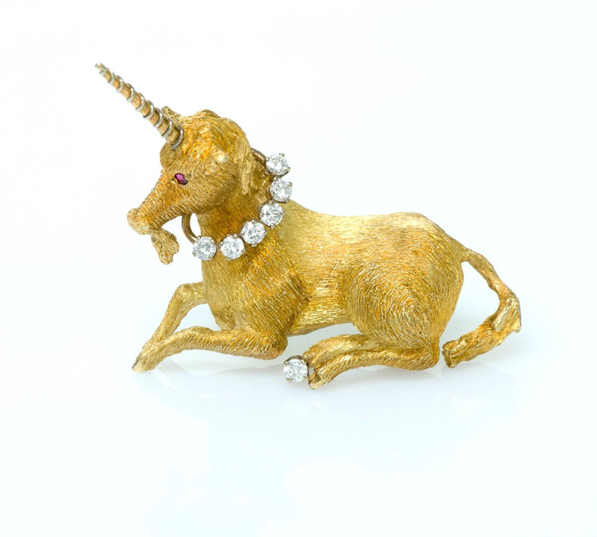 Tiffany & Co. Diamond Ruby 18K Gold Unicorn Brooch