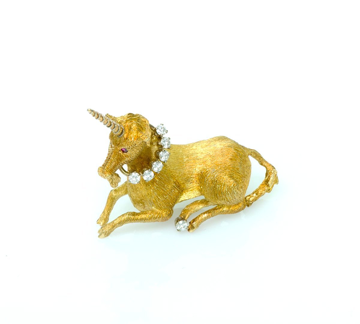 Tiffany & Co. Diamond Ruby 18K Gold Unicorn Brooch
