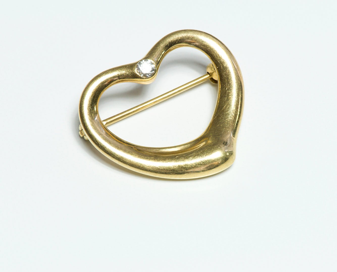 Tiffany & Co. Elsa Peretti 18K Gold Open Heart Diamond Brooch