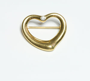 Tiffany & Co. Elsa Peretti 18K Gold Open Heart Diamond Brooch