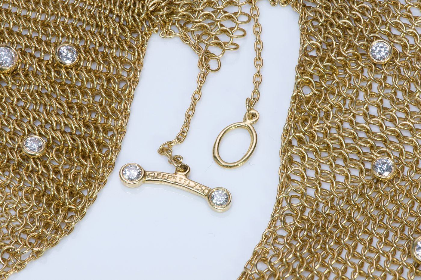 Tiffany & Co Elsa Peretti 18k 750 Gold Mesh Diamond Necklace | LAR Vintage