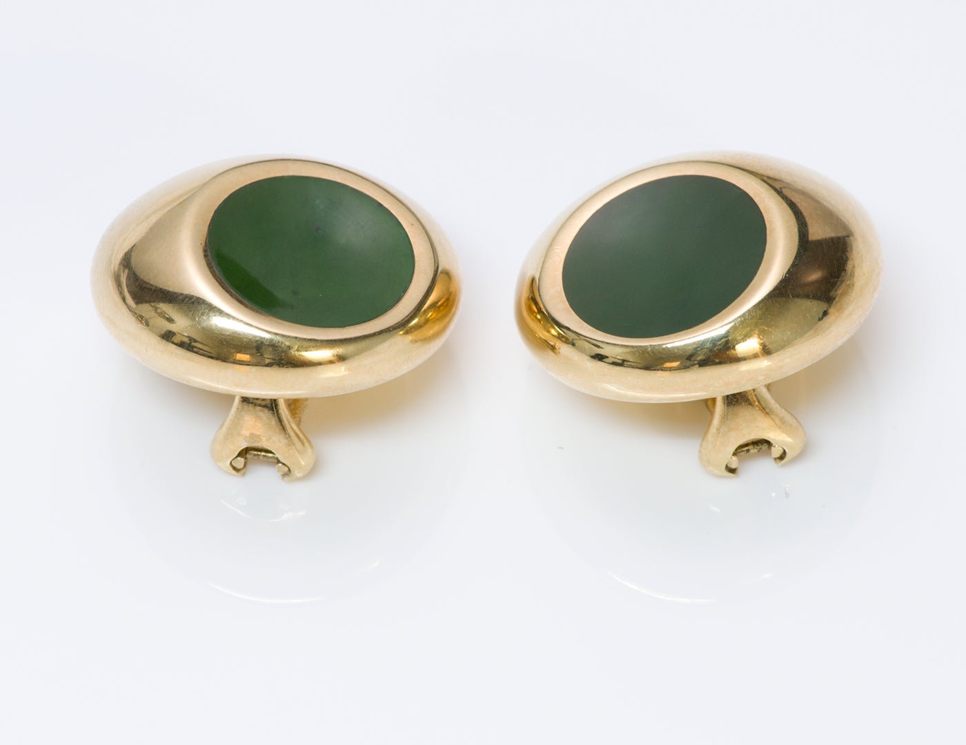 Tiffany & Co. Elsa Peretti Thumbprint 18K Gold Nephrite Jade Earrings
