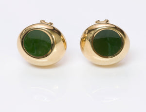 Tiffany & Co. Elsa Peretti Thumbprint 18K Gold Nephrite Jade Earrings