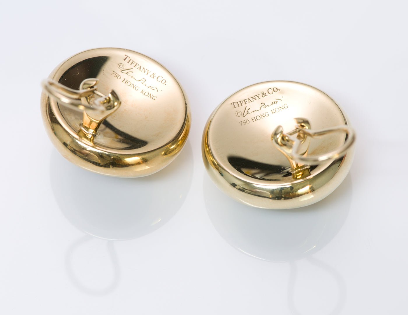 Tiffany & Co. Elsa Peretti Thumbprint 18K Gold Nephrite Jade Earrings