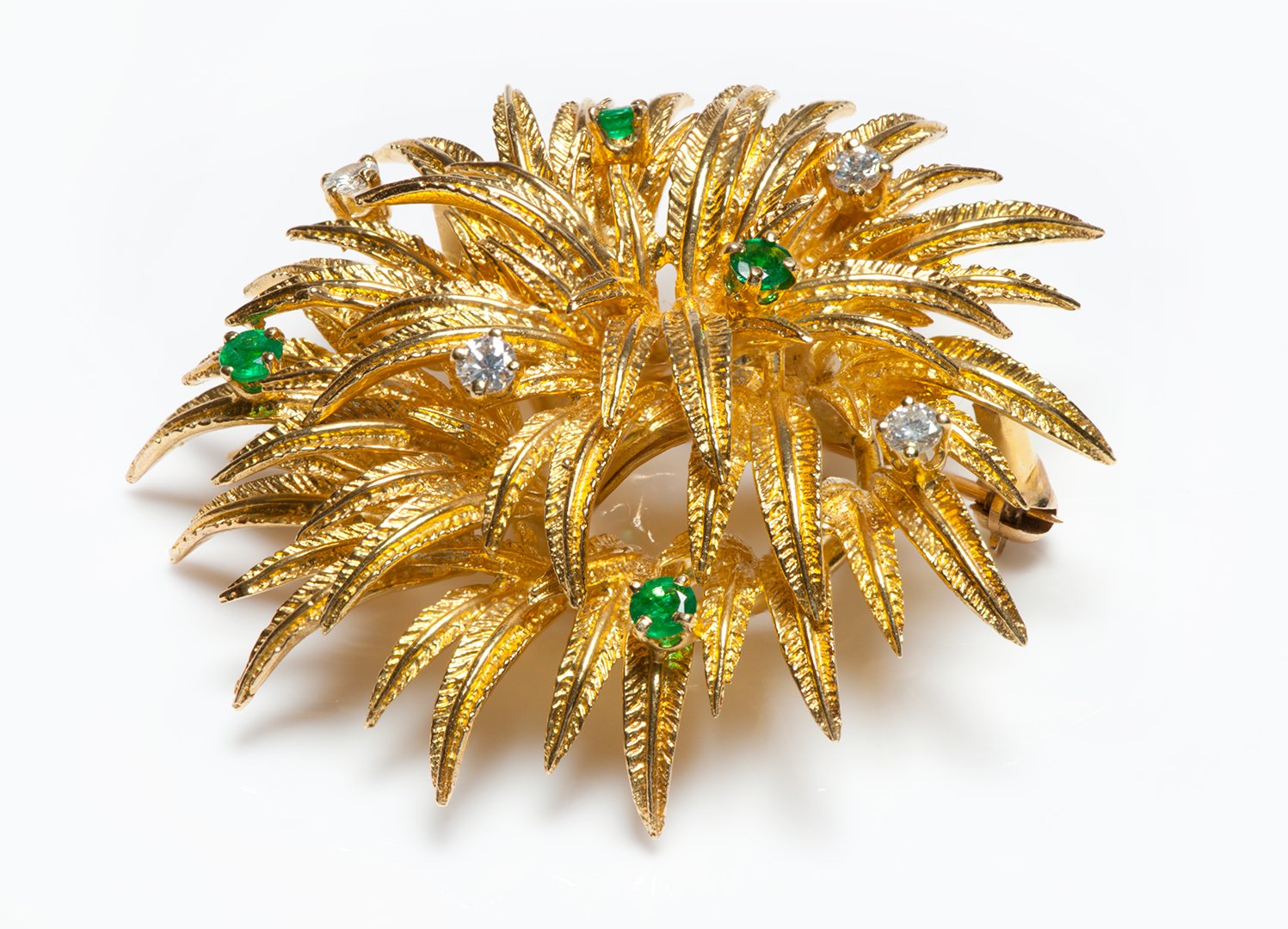 Tiffany & Co. Emerald Diamond 18K Gold Brooch