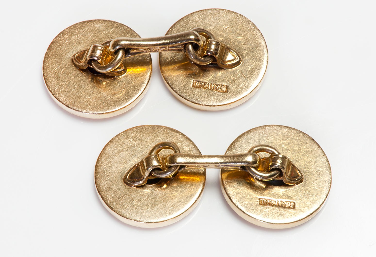 Tiffany & Co. Engine-Turned Gold Sapphire Cufflinks