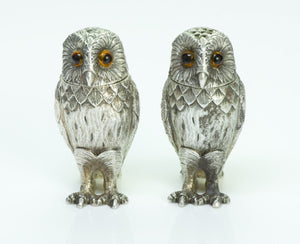 Tiffany & Co. England Vintage Silver Owl Salt & Pepper Shakers