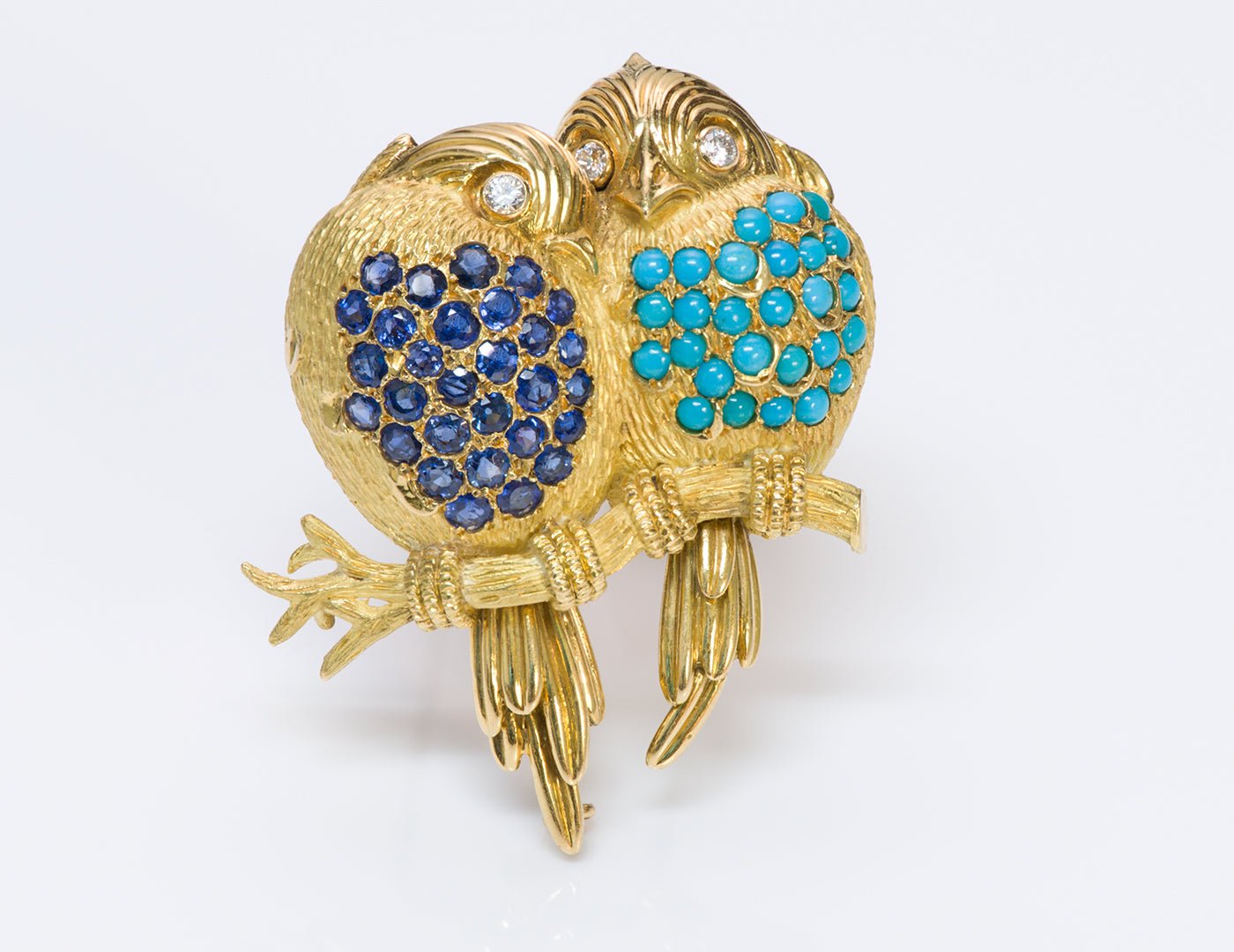 Tiffany & Co. France 20K Gold Diamond Sapphire Turquoise Bird Brooch