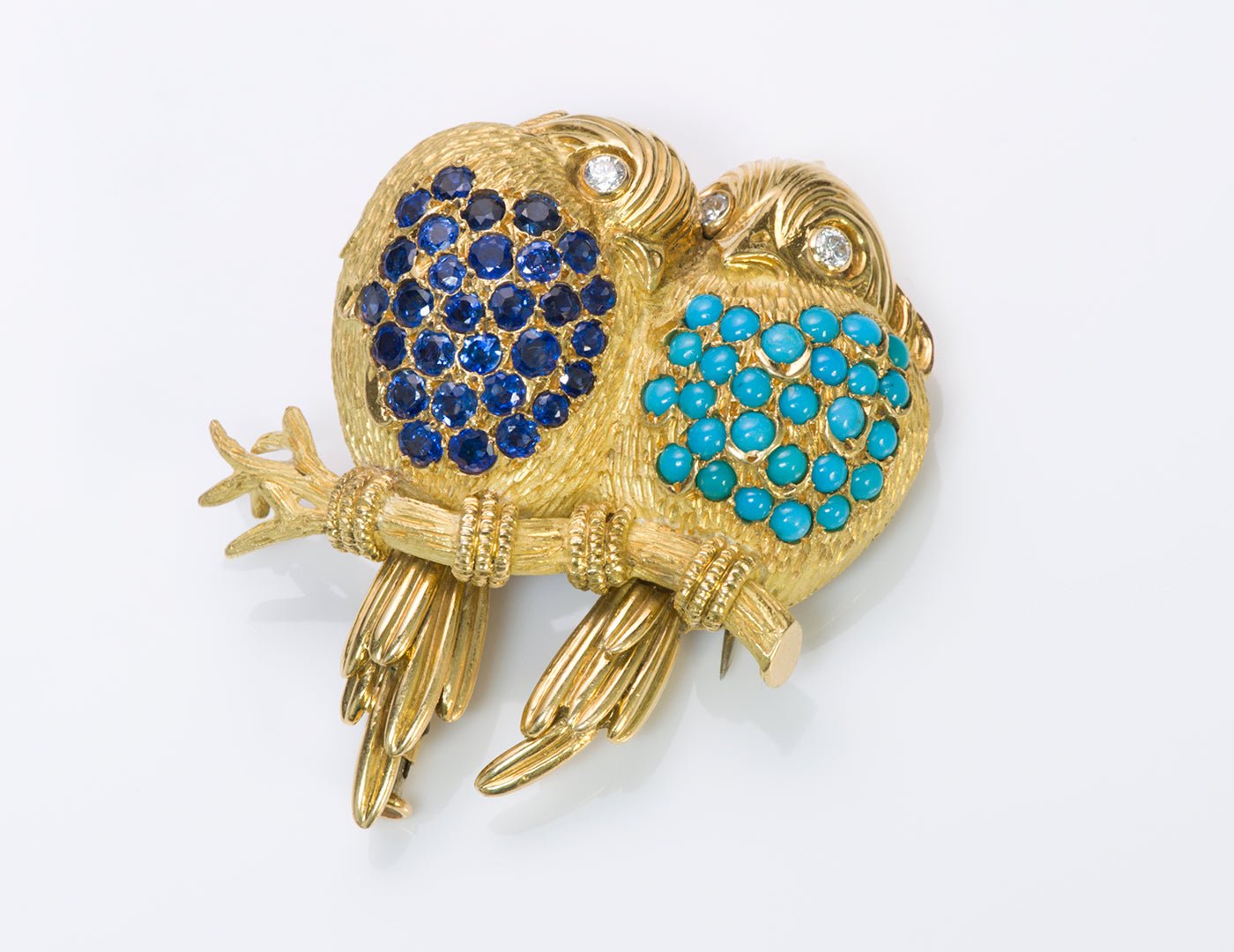 Tiffany & Co. France 20K Gold Diamond Sapphire Turquoise Bird Brooch