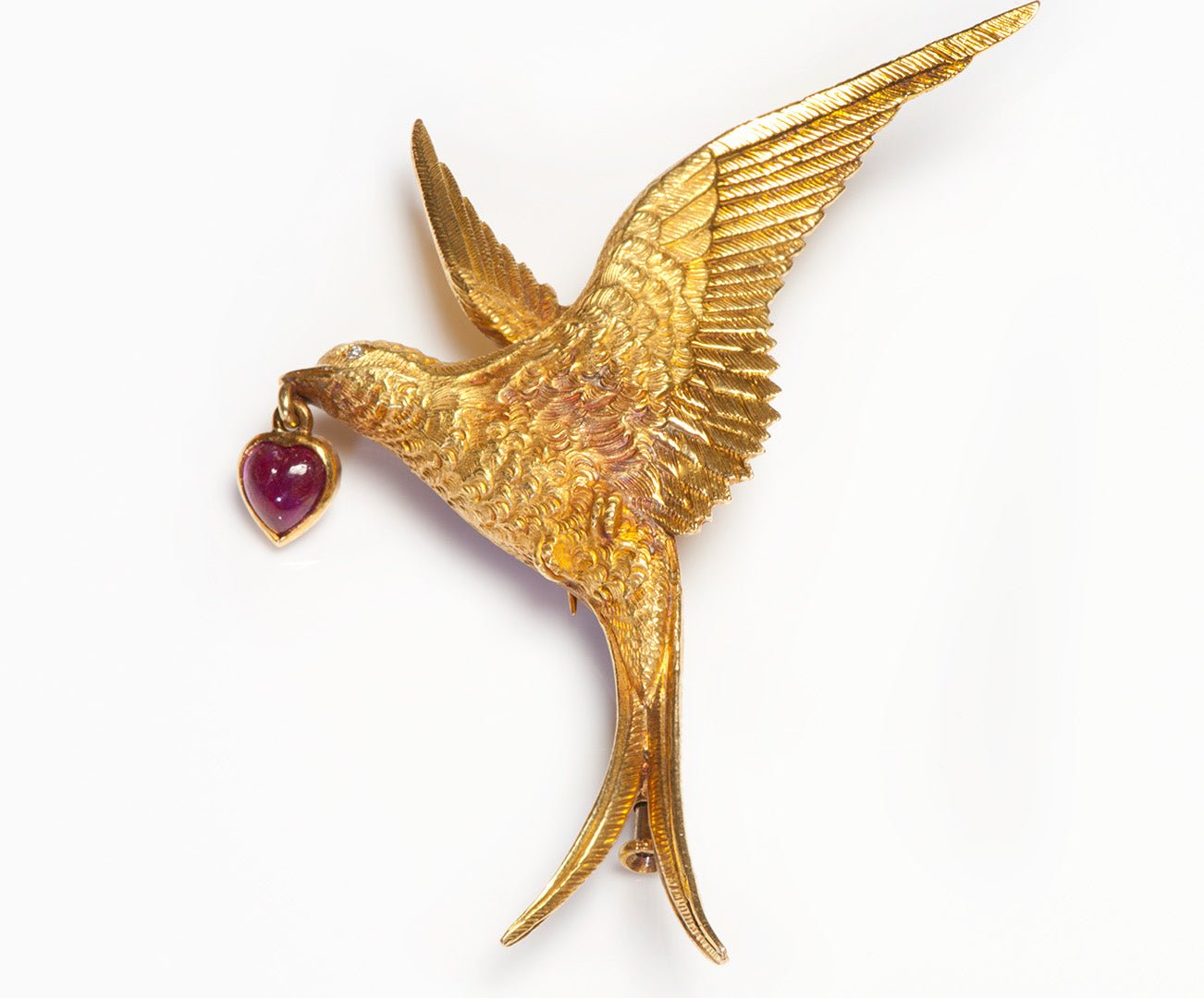 Tiffany & Co. France 20K Gold Ruby Diamond Bird Brooch