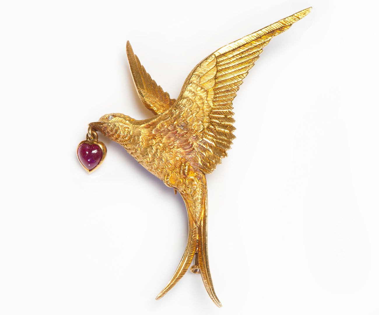 Tiffany & Co. France 20K Gold Ruby Diamond Bird Brooch