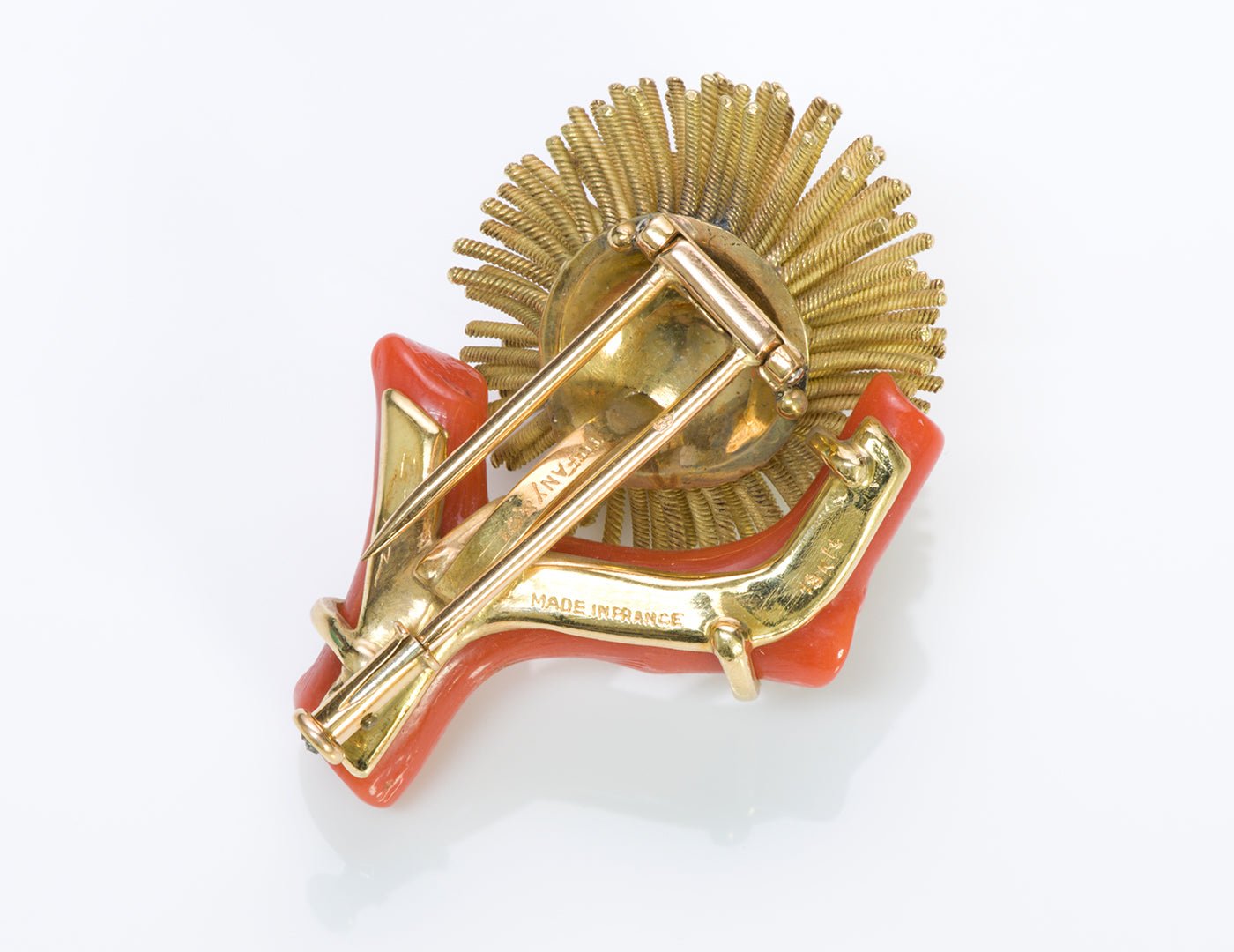Tiffany & Co. France Coral 18K Gold Pin Brooch