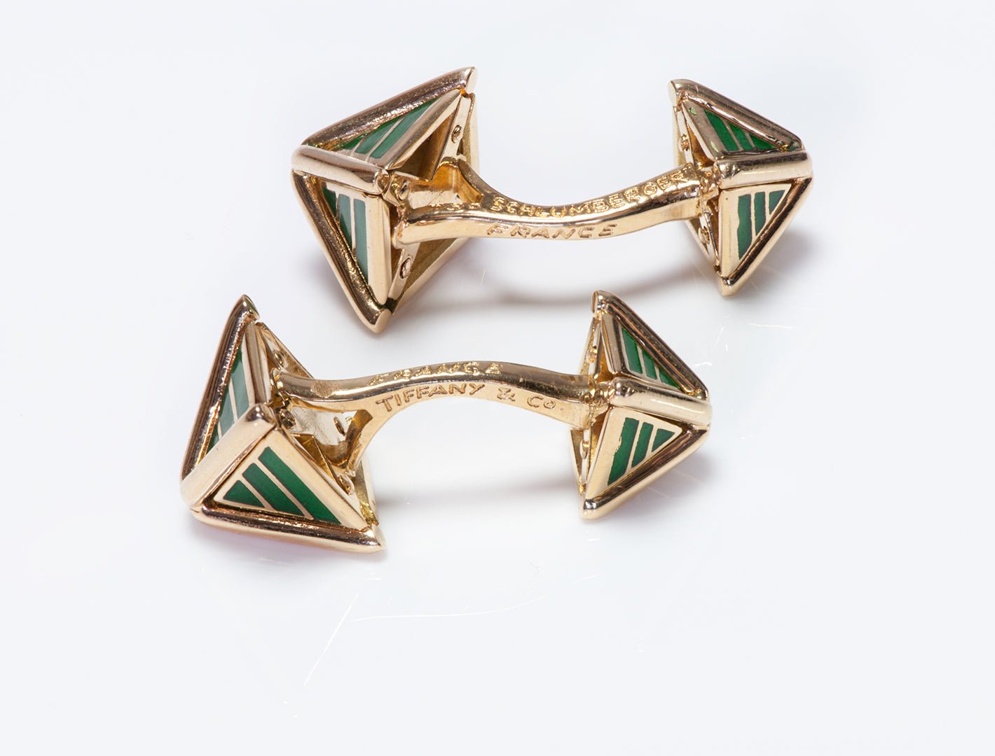 Tiffany & Co. France Schlumberger Enamel Gold Pyramid Cufflinks