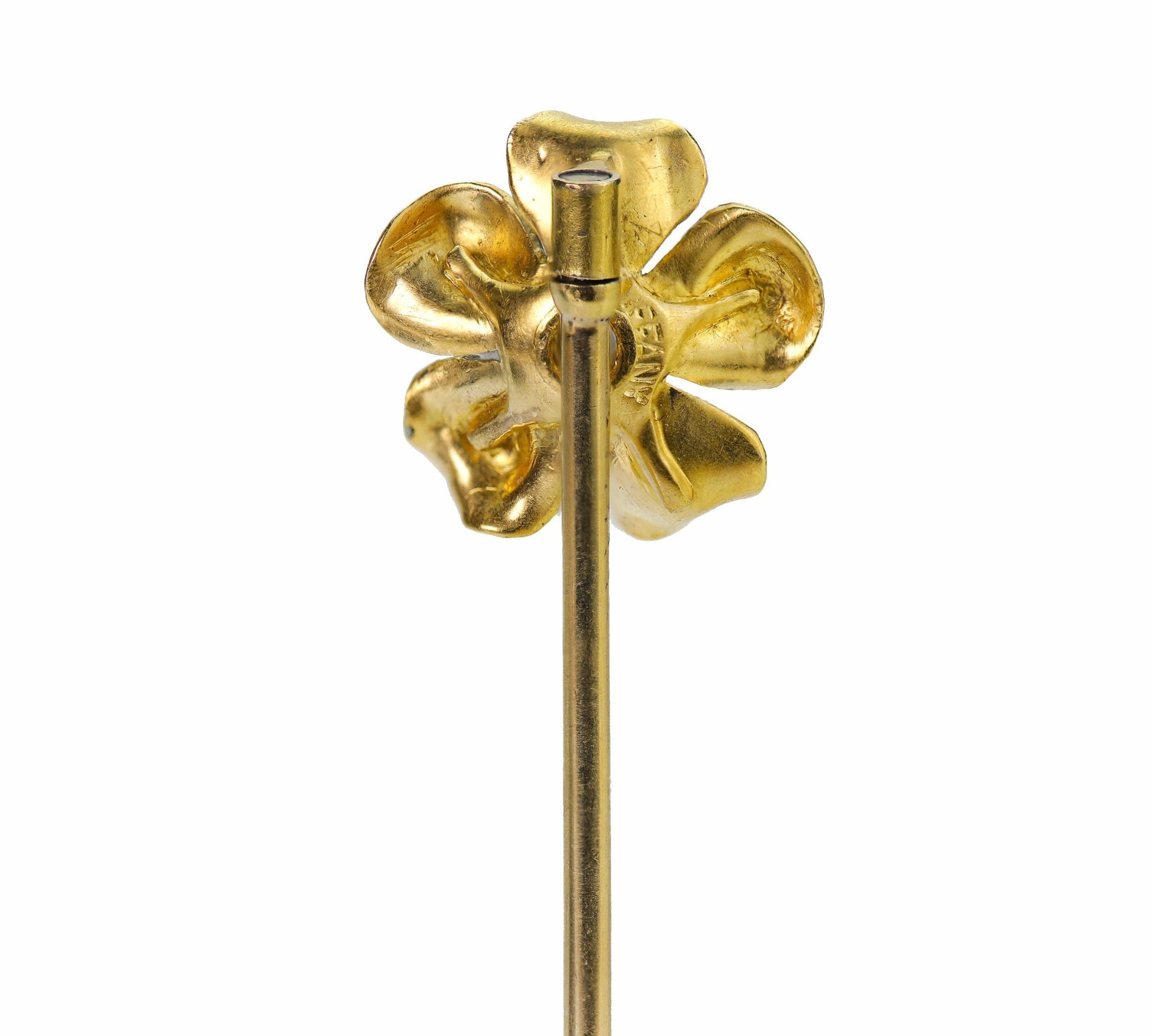 Tiffany & Co. Gold Enamel Diamond Flower Stick Pin