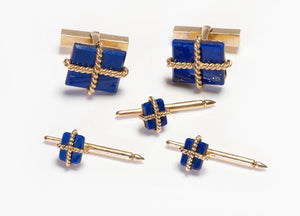 Tiffany & Co. Gold Rope Lapis Cufflink Stud Set