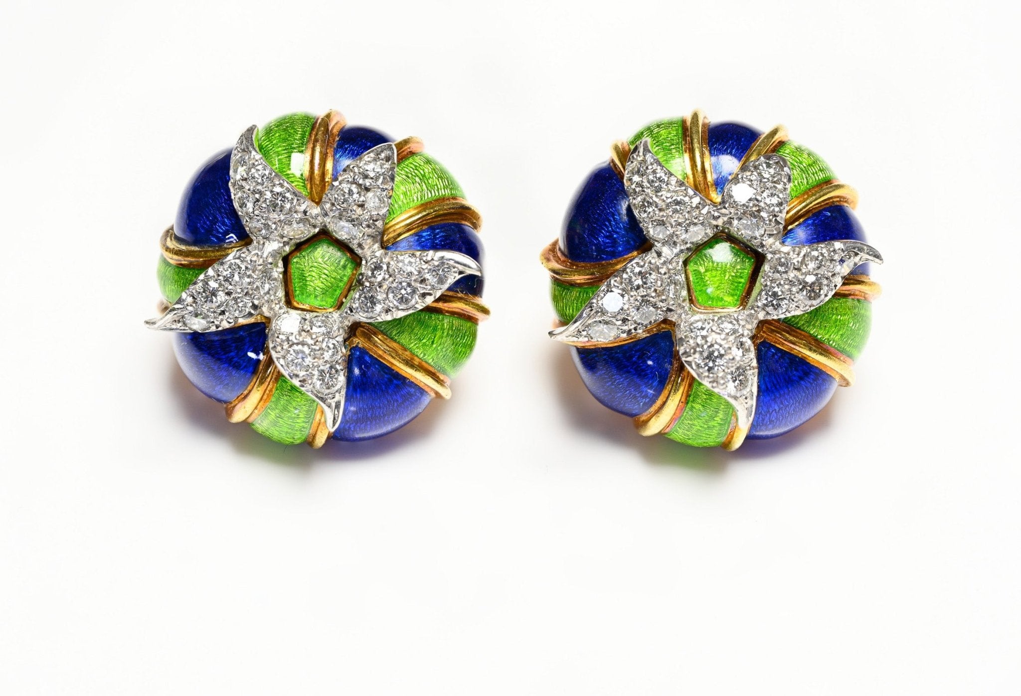 Tiffany & Co. Jean Schlumberger Enamel Diamond Gold Platinum Earrings
