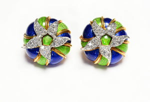 Tiffany & Co. Jean Schlumberger Enamel Diamond Gold Platinum Earrings