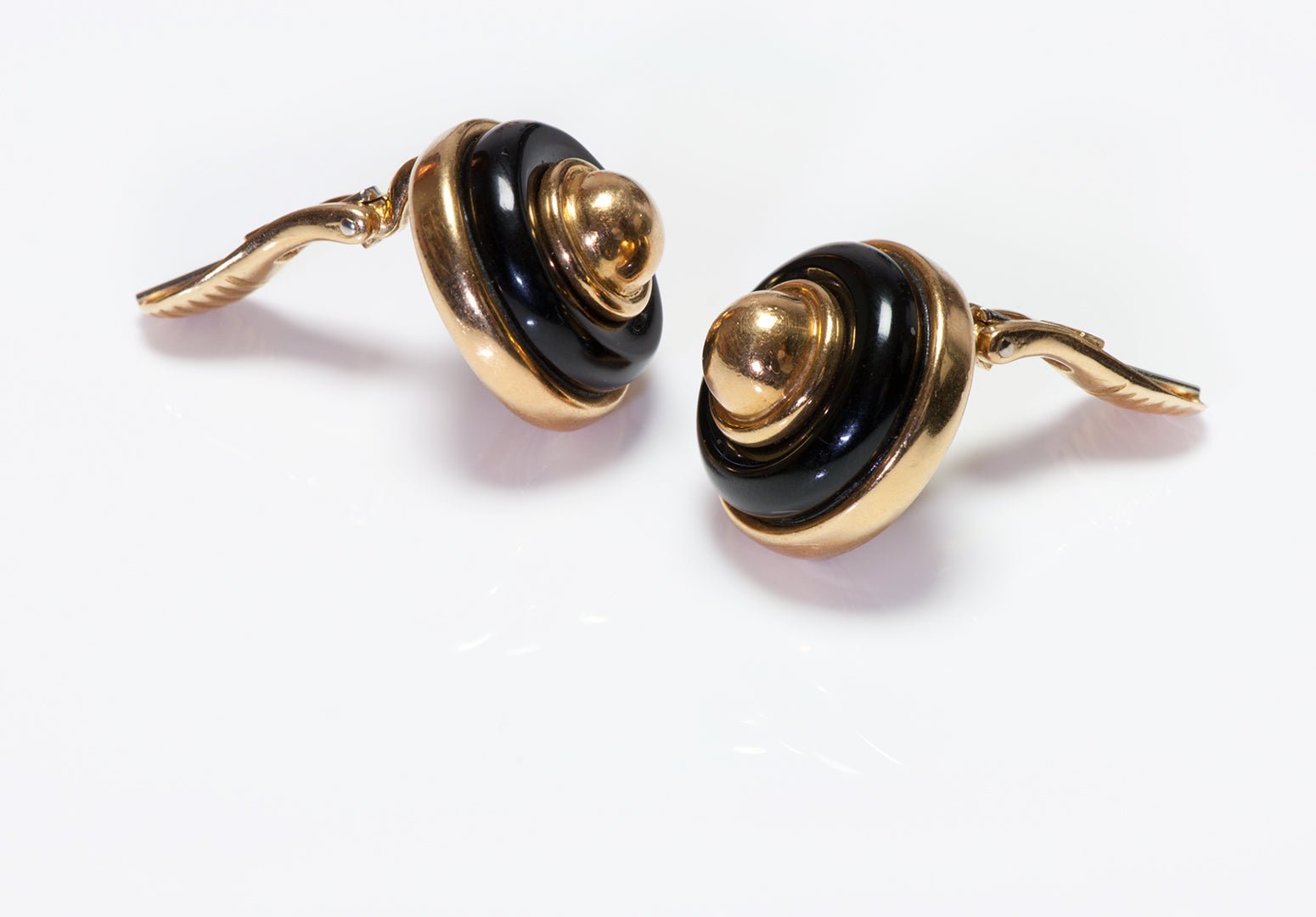 Tiffany & Co. Onyx 18K Gold Button Dome Clip Earrings