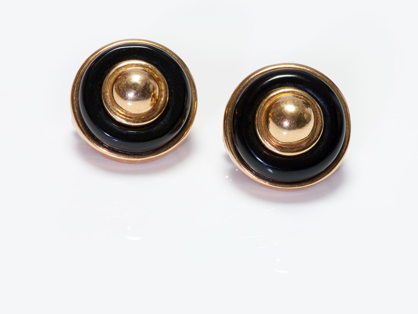 Tiffany & Co. Onyx 18K Gold Button Dome Clip Earrings
