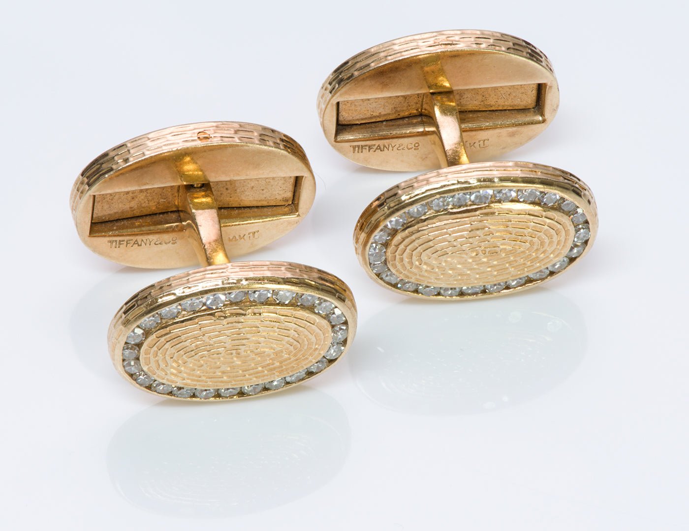 Tiffany & Co. Oval Diamond Gold Cufflinks